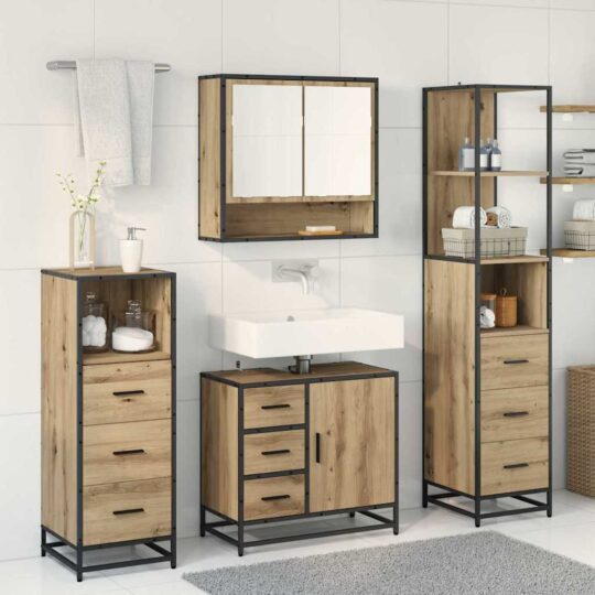 3402498 4 Set de mobilier pentru baie cu sertar 4 pcs stejar artizanal 3402498 4