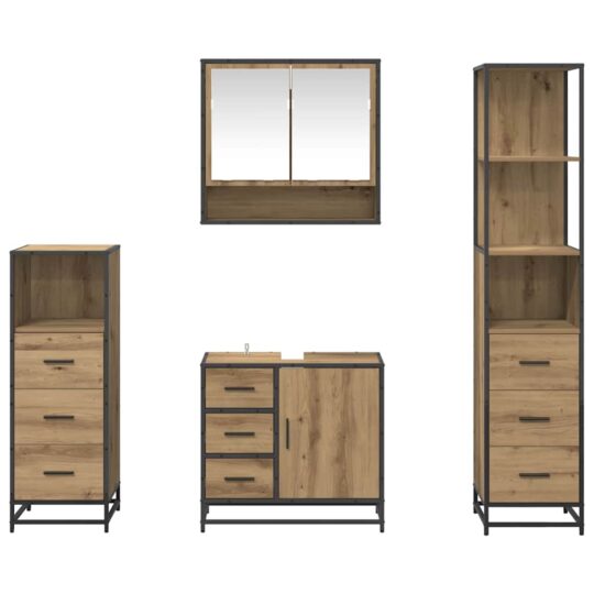3402498 9 Set de mobilier pentru baie cu sertar 4 pcs stejar artizanal 3402498 9