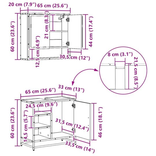 3402505 13 Set de mobilier pentru baie 3 pcs Stejar Negru Lemn compozit 3402505 13