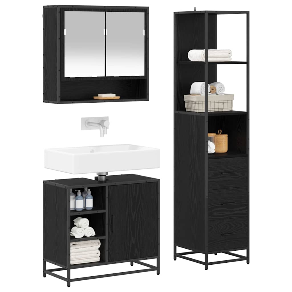 3402505 3 Set de mobilier pentru baie 3 pcs Stejar Negru Lemn compozit Set de mobilier pentru baie 3 pcs Stejar Negru Lemn compozit - imagine 3