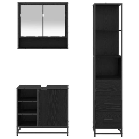 3402505 8 Set de mobilier pentru baie 3 pcs Stejar Negru Lemn compozit 3402505 8