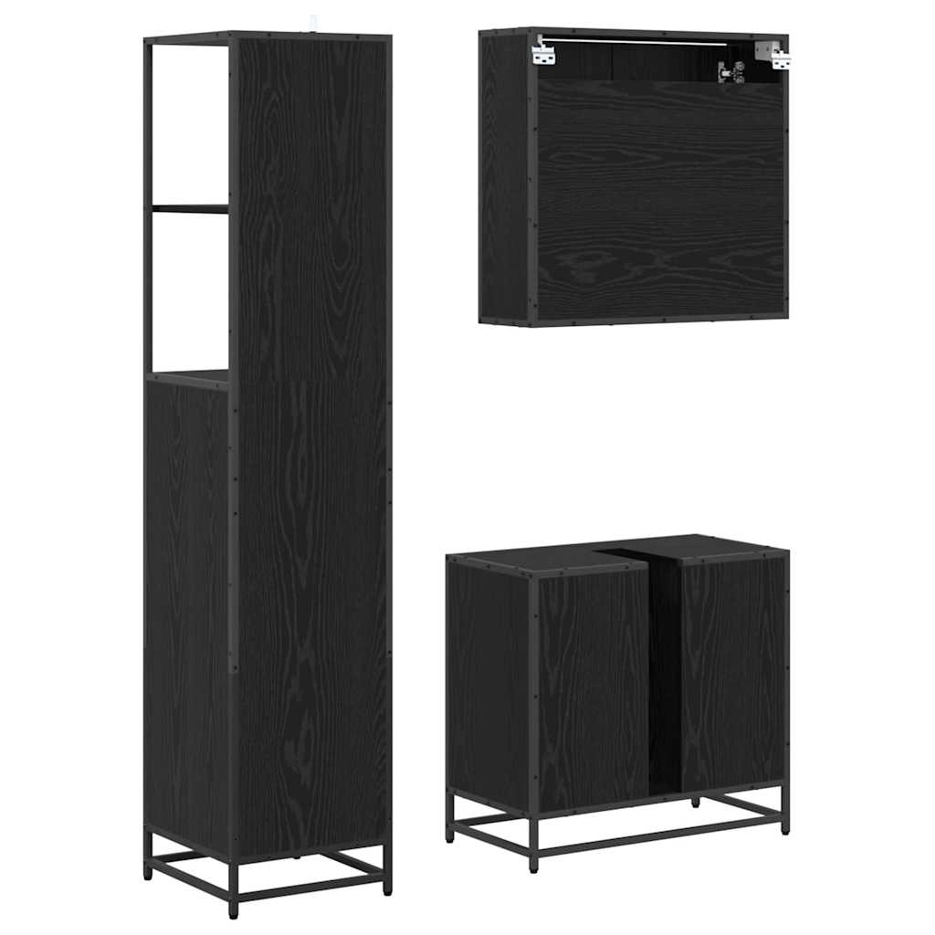 3402505 9 Set de mobilier pentru baie 3 pcs Stejar Negru Lemn compozit Set de mobilier pentru baie 3 pcs Stejar Negru Lemn compozit - imagine 9