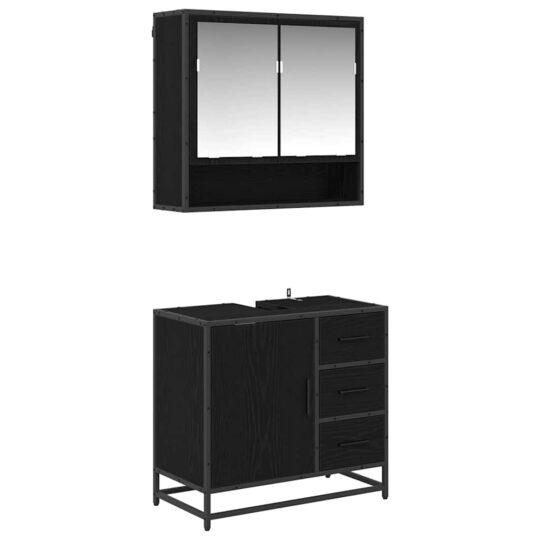 Alternative view of Set de mobilier pentru baie 2 pcs Stejar Negru Lemn compozit