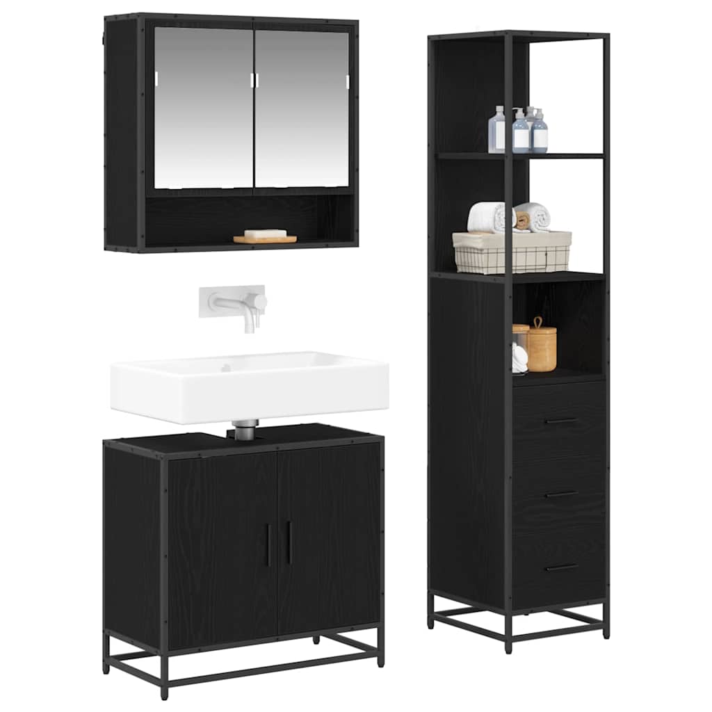 3402520 3 Set de mobilier pentru baie 3 pcs Stejar Negru Lemn compozit Set de mobilier pentru baie 3 pcs Stejar Negru Lemn compozit - imagine 3