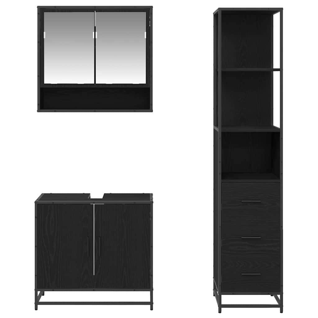 3402520 8 Set de mobilier pentru baie 3 pcs Stejar Negru Lemn compozit Set de mobilier pentru baie 3 pcs Stejar Negru Lemn compozit - imagine 8