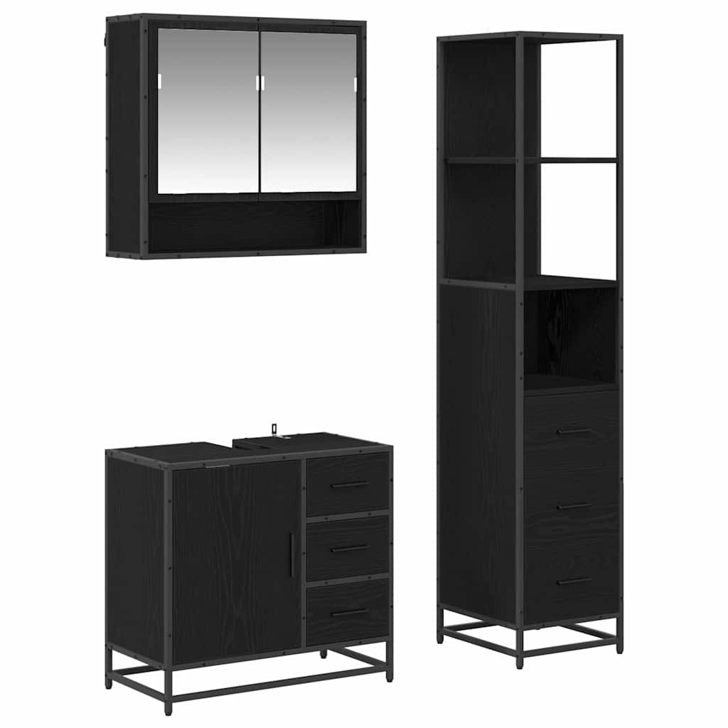 3402523 2 Set de mobilier pentru baie 3 pcs Stejar Negru Lemn compozit Set de mobilier pentru baie 3 pcs Stejar Negru Lemn compozit - imagine 2