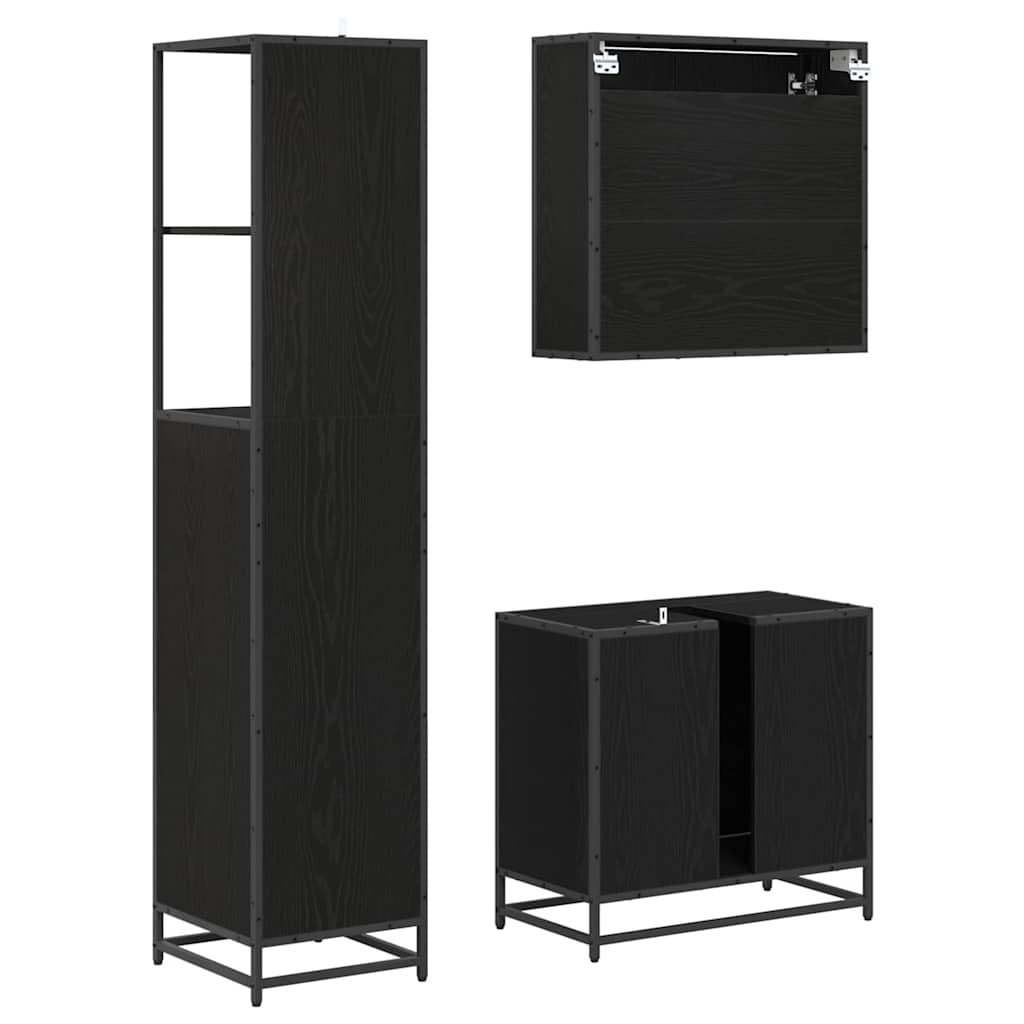 3402523 9 Set de mobilier pentru baie 3 pcs Stejar Negru Lemn compozit Set de mobilier pentru baie 3 pcs Stejar Negru Lemn compozit - imagine 9