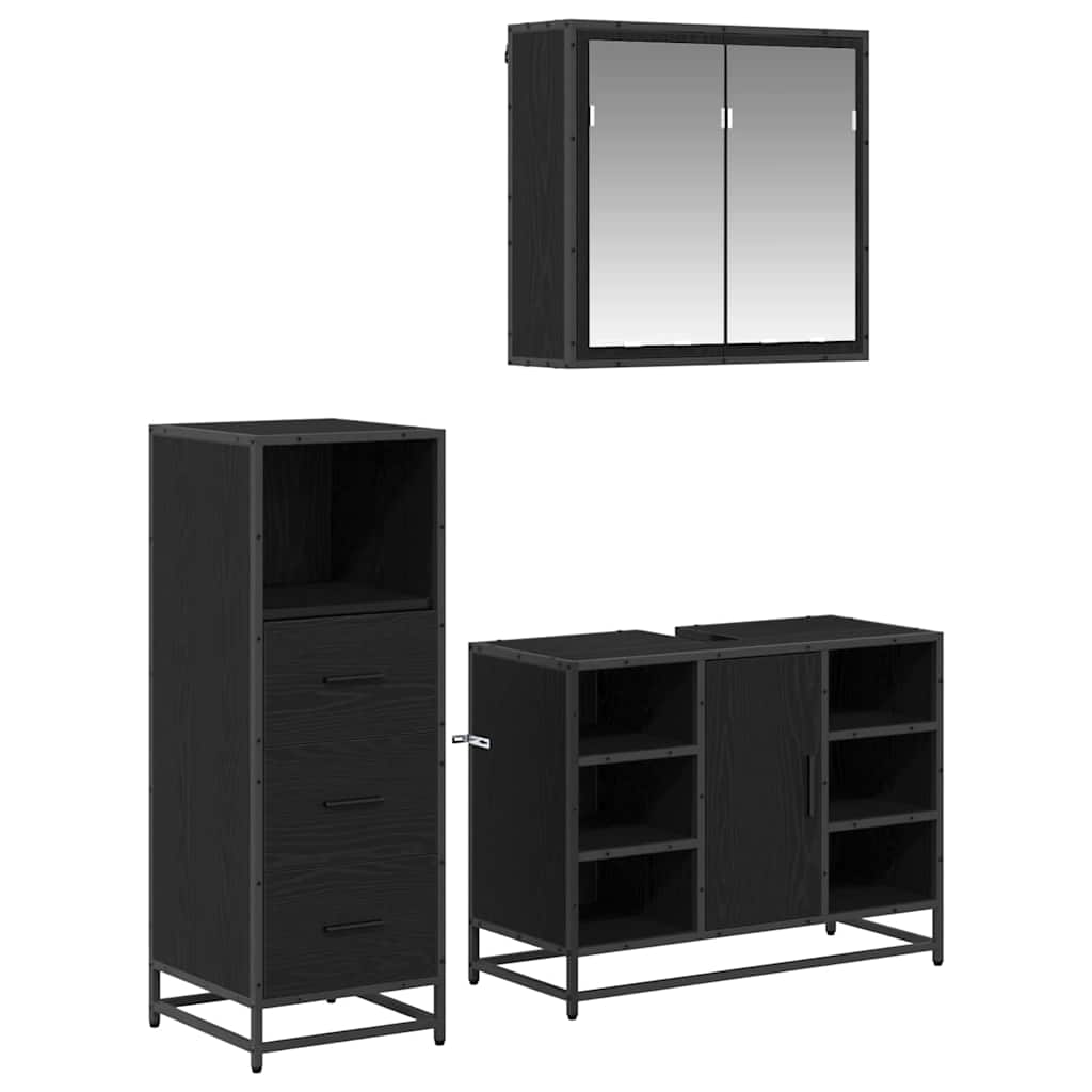 3402526 2 Set de mobilier pentru baie 3 pcs Stejar negru 80 x 33 x 60 cm Set de mobilier pentru baie 3 pcs Stejar negru 80 x 33 x 60 cm - imagine 2