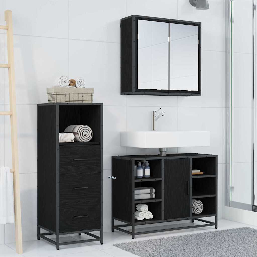 3402526 4 Set de mobilier pentru baie 3 pcs Stejar negru 80 x 33 x 60 cm Set de mobilier pentru baie 3 pcs Stejar negru 80 x 33 x 60 cm - imagine 4