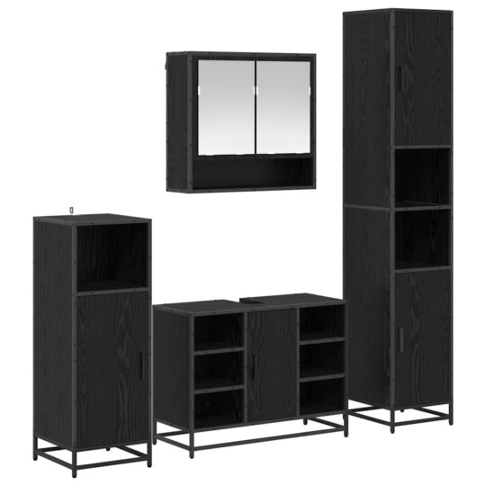 Alternative view of Set de mobilier pentru baie 4 pcs Stejar Negru Lemn compozit