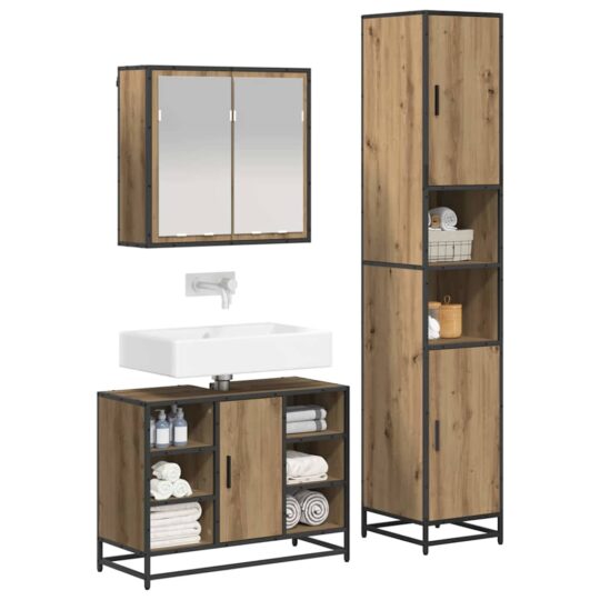 3402546 3 Set de mobilier pentru baie Pe perete 3 pcs stejar artizanal 3402546 3