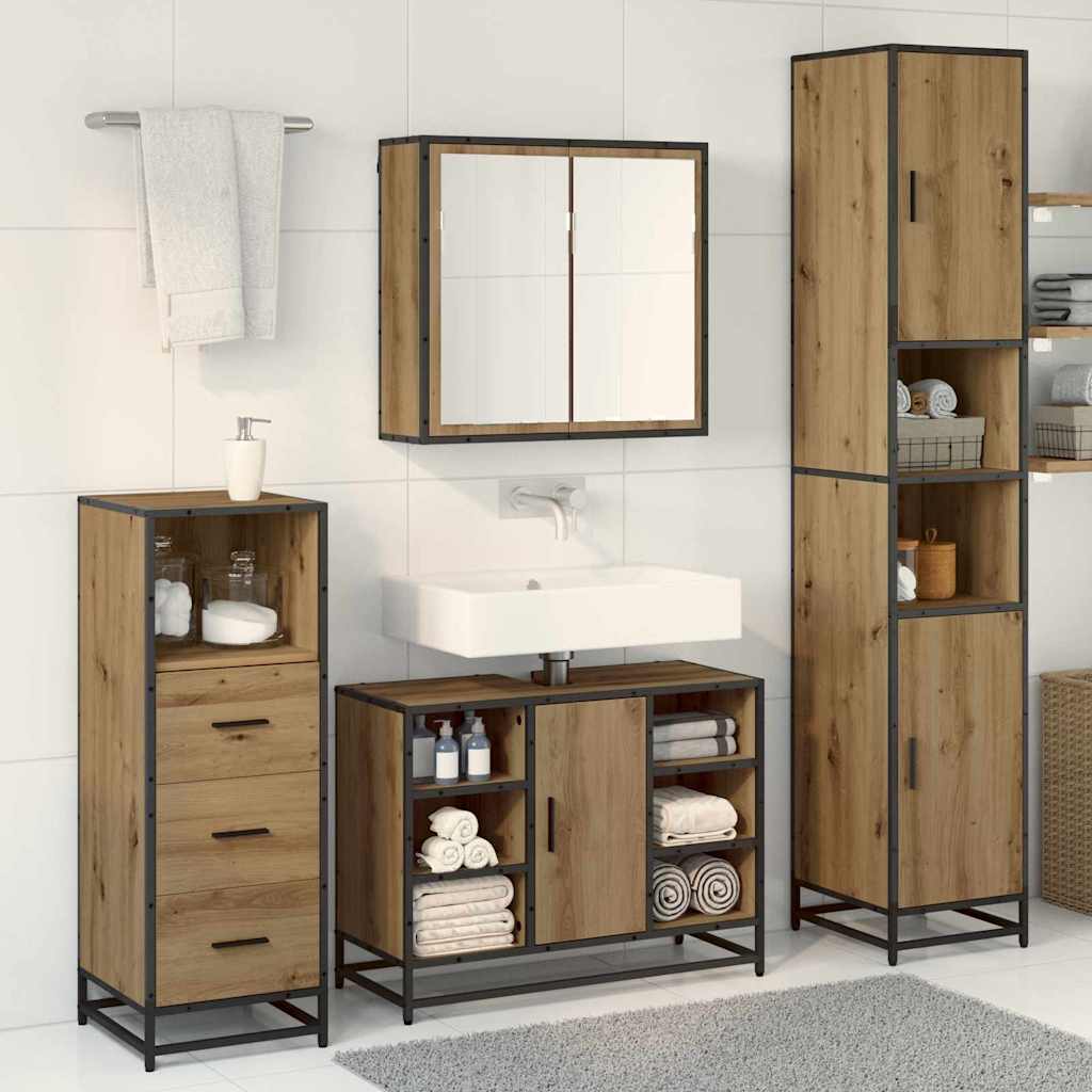 3402546 4 Set de mobilier pentru baie Pe perete 3 pcs stejar artizanal Set de mobilier pentru baie Pe perete 3 pcs stejar artizanal - imagine 4