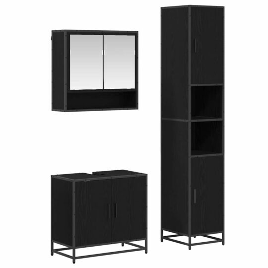 Alternative view of Set de mobilier pentru baie 3 pcs Stejar Negru Lemn compozit