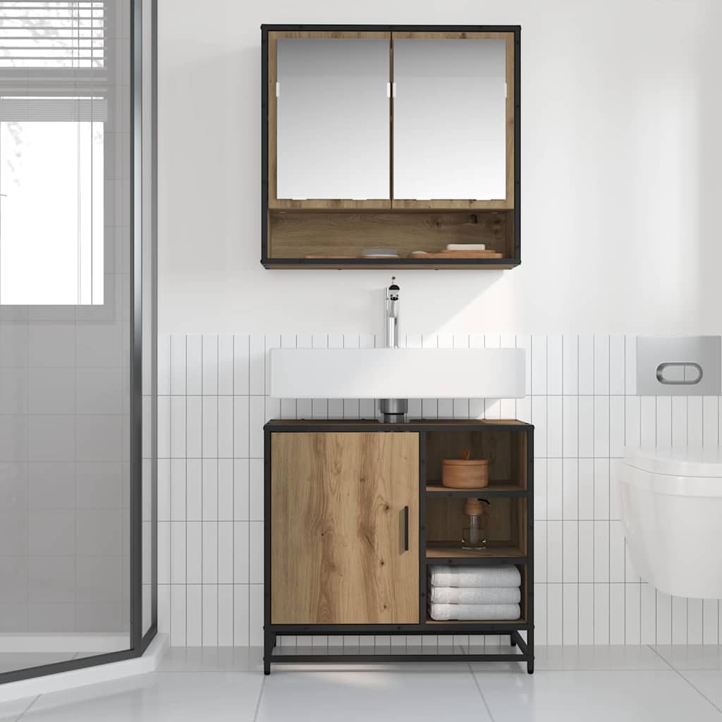 3402555 4 Set de mobilier pentru baie cu sertar 2 pcs Stejar Artizanal Set de mobilier pentru baie cu sertar 2 pcs Stejar Artizanal - imagine 4