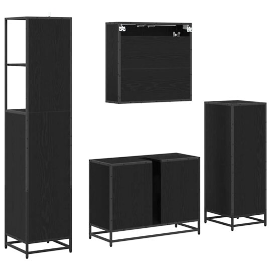 3402568 10 Set de mobilier pentru baie 4 pcs Stejar negru 80 x 33 x 60 cm 3402568 10