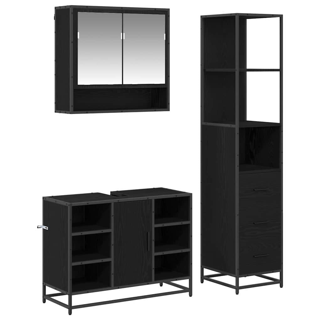 3402571 2 Set de mobilier pentru baie 3 pcs Stejar Negru Lemn compozit Set de mobilier pentru baie 3 pcs Stejar Negru Lemn compozit - imagine 2