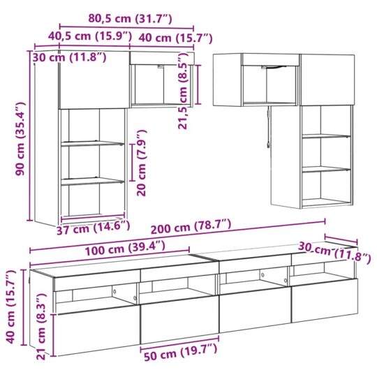 3402789 13 Unități pentru Pereți de TV 6 pcs Lemn Vechi 100 x 30 x 40 cm 3402789 13