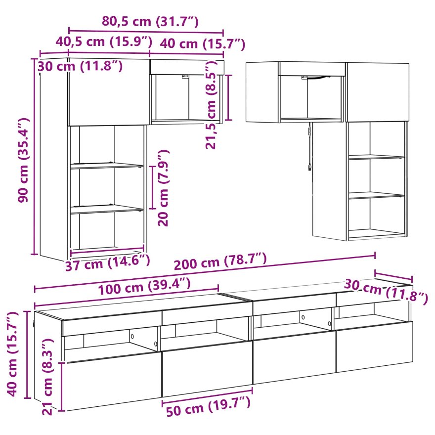 3402789 13 Unități pentru Pereți de TV 6 pcs Lemn Vechi 100 x 30 x 40 cm Unități pentru Pereți de TV 6 pcs Lemn Vechi 100 x 30 x 40 cm - imagine 13