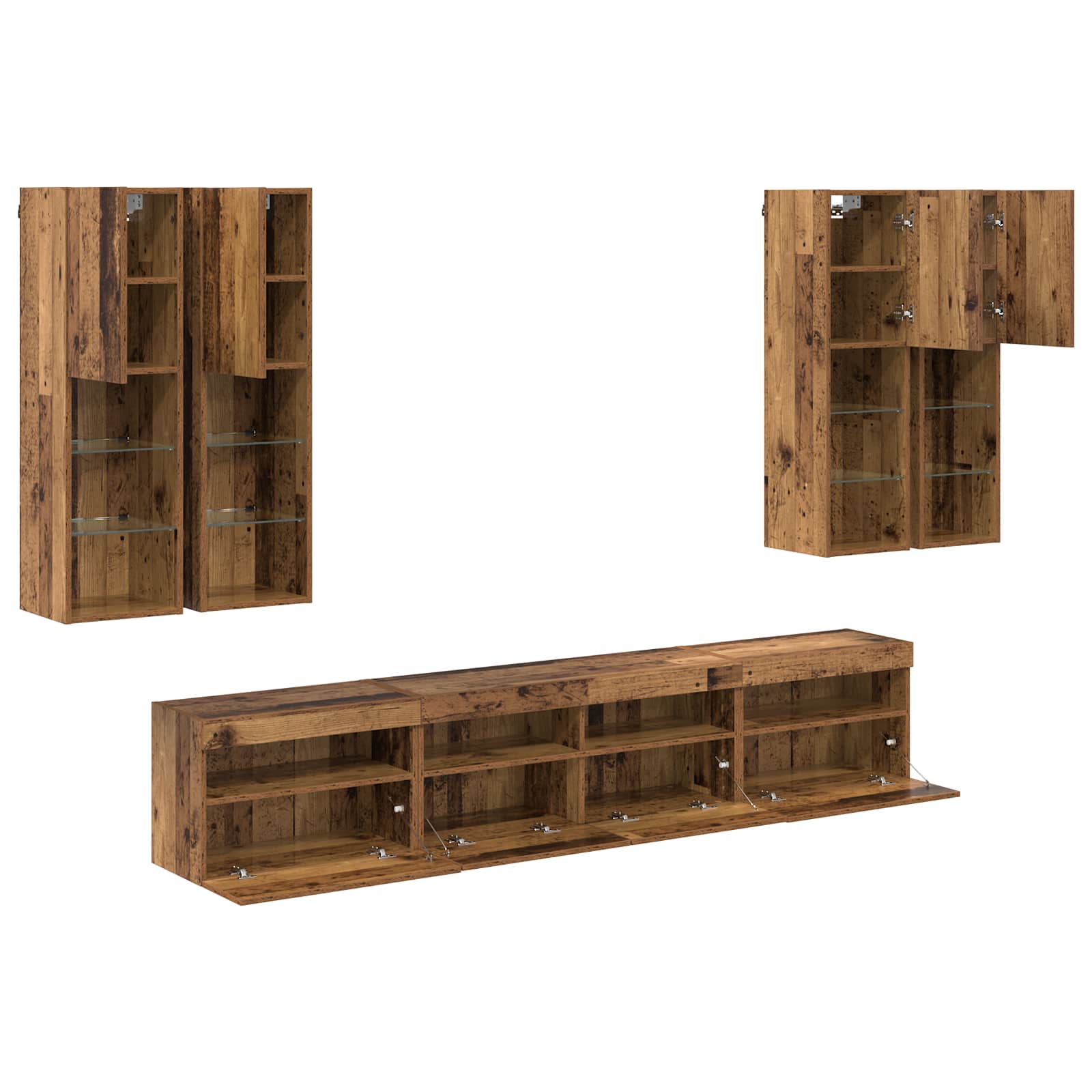 3402794 8 Set Dulap TV pe Perete cu Lămpi LED Pe perete 7 pcs Lemn vechi Set Dulap TV pe Perete cu Lămpi LED Pe perete 7 pcs Lemn vechi - imagine 8