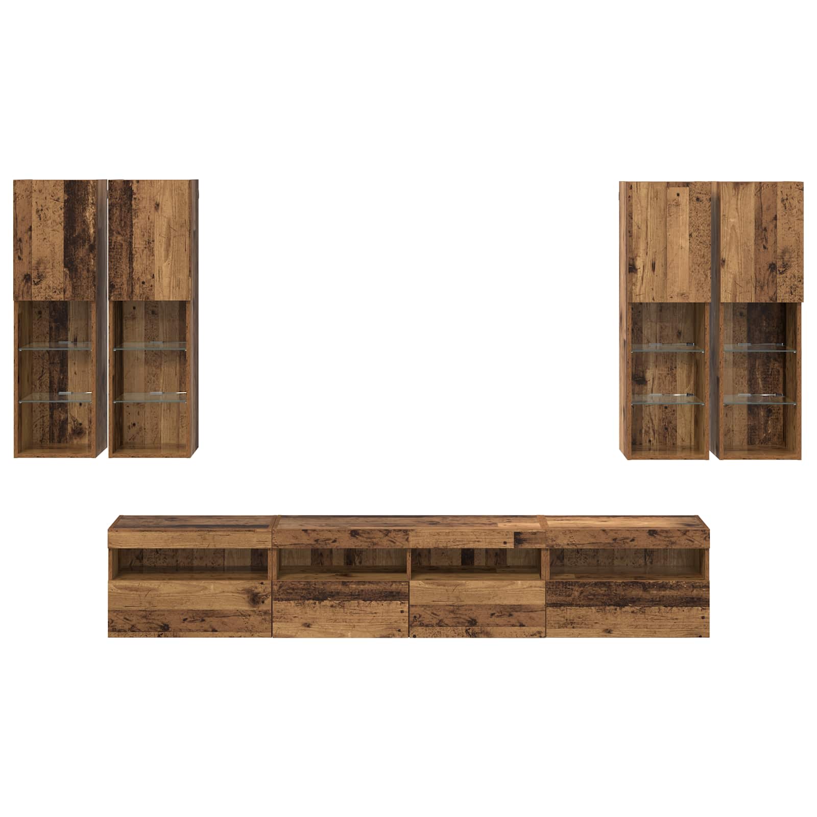 3402794 9 Set Dulap TV pe Perete cu Lămpi LED Pe perete 7 pcs Lemn vechi Set Dulap TV pe Perete cu Lămpi LED Pe perete 7 pcs Lemn vechi - imagine 9