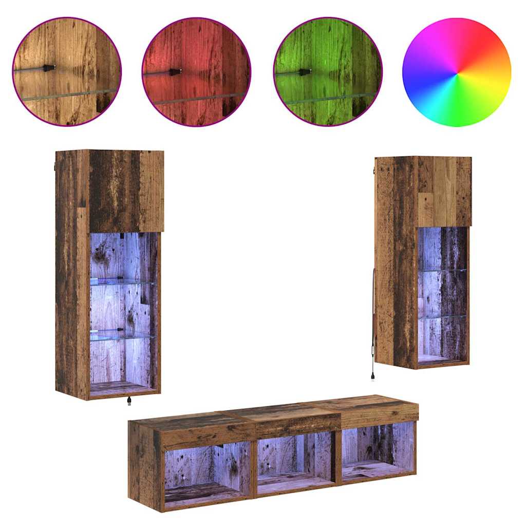 3402923 4 Unități pentru Pereți de TV 5 pcs Stejar Negru 60 x 30 x 30 cm Unități pentru Pereți de TV 5 pcs Stejar Negru 60 x 30 x 30 cm - imagine 4