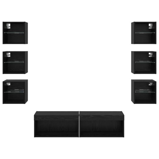 3402940 7 Cabinet TV cu lumini cu bandă LED 8 pcs Stejar Negru Sticlă 3402940 7