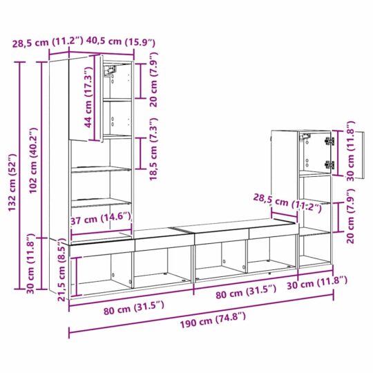 3402944 13 Unități pentru Pereți de TV 4 pcs Lemn vechi Lemn compozit 3402944 13