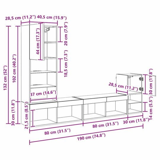 3402948 13 Unități pentru Pereți de TV Stejar Artizanal Lemn compozit 3402948 13