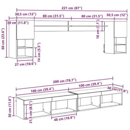 3402956 13 Unități TV de perete cu LED 6 pcs Stejar Artizanal Lemn compozit 3402956 13