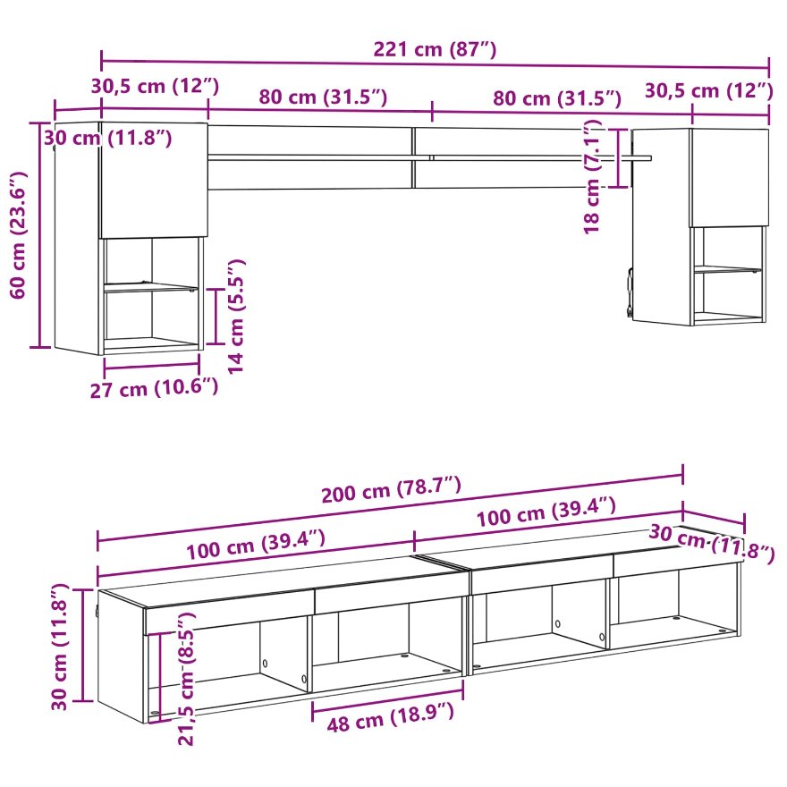 3402956 13 Unități TV de perete cu LED 6 pcs Stejar Artizanal Lemn compozit Unități TV de perete cu LED 6 pcs Stejar Artizanal Lemn compozit - imagine 13