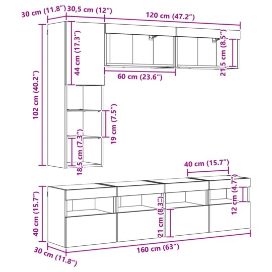 3402983 13 Cabinet TV Pe perete 7 pcs Lemn Vechi Lemn compozit 3402983 13