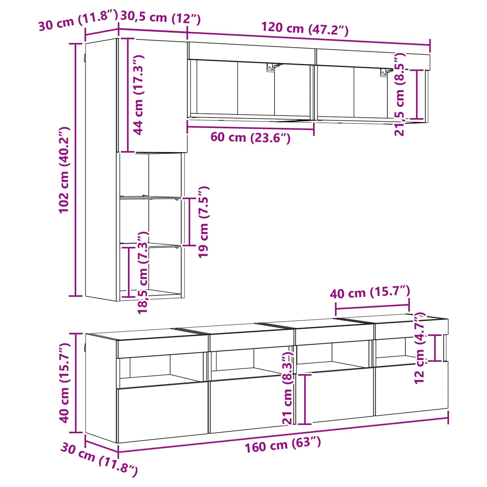 3402983 13 Cabinet TV Pe perete 7 pcs Lemn Vechi Lemn compozit Cabinet TV Pe perete 7 pcs Lemn Vechi Lemn compozit - imagine 13