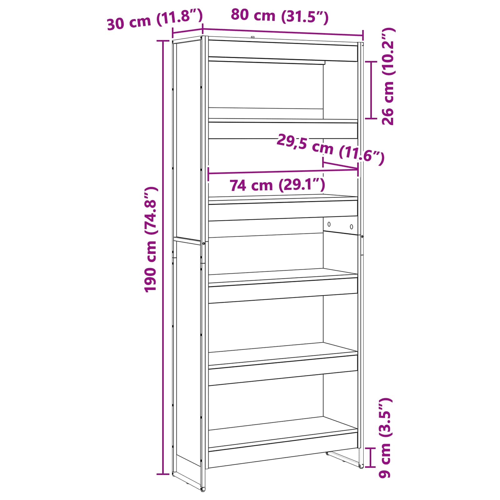 Dulap pentru cărți 2 pcs Lemn Vechi 80 x 30 x 155 cm - imagine 11