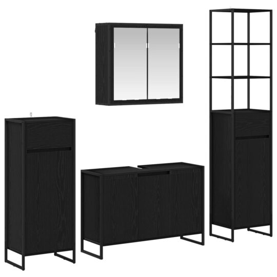 Alternative view of Set de mobilier pentru baie cu raft Stejar Negru Lemn compozit