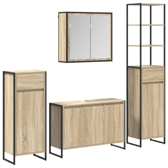 Alternative view of Set de mobilier pentru baie cu raft Stejar Sonoma Lemn compozit