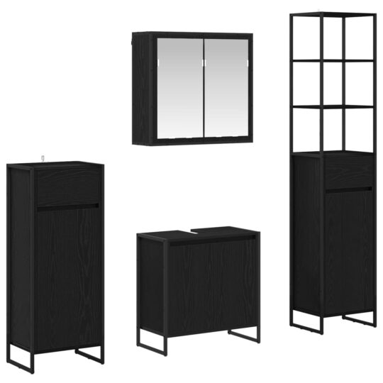 Alternative view of Set de mobilier pentru baie cu raft Stejar Negru Lemn compozit