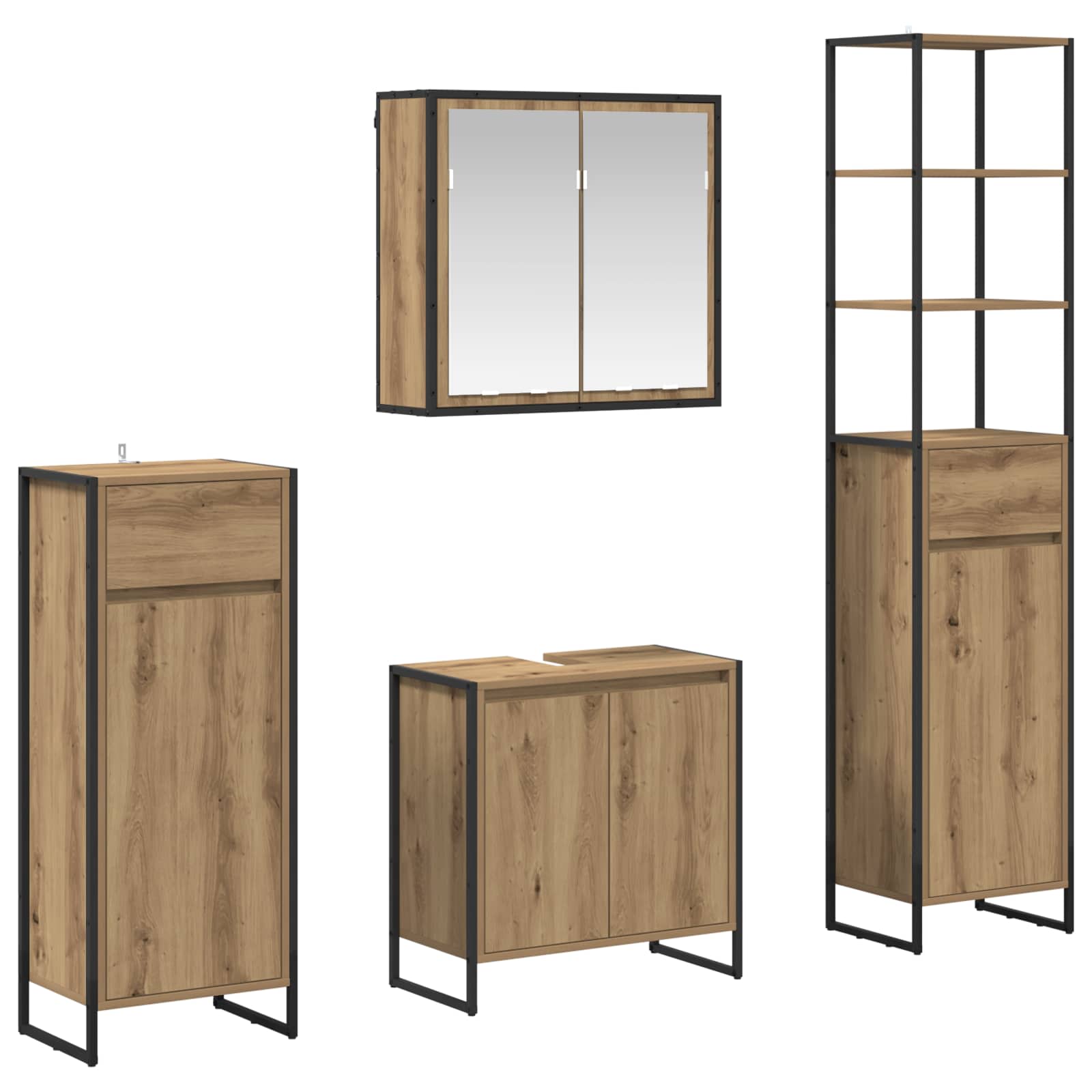 Set de mobilier pentru baie Stejar Artizanal Lemn compozit - imagine 2