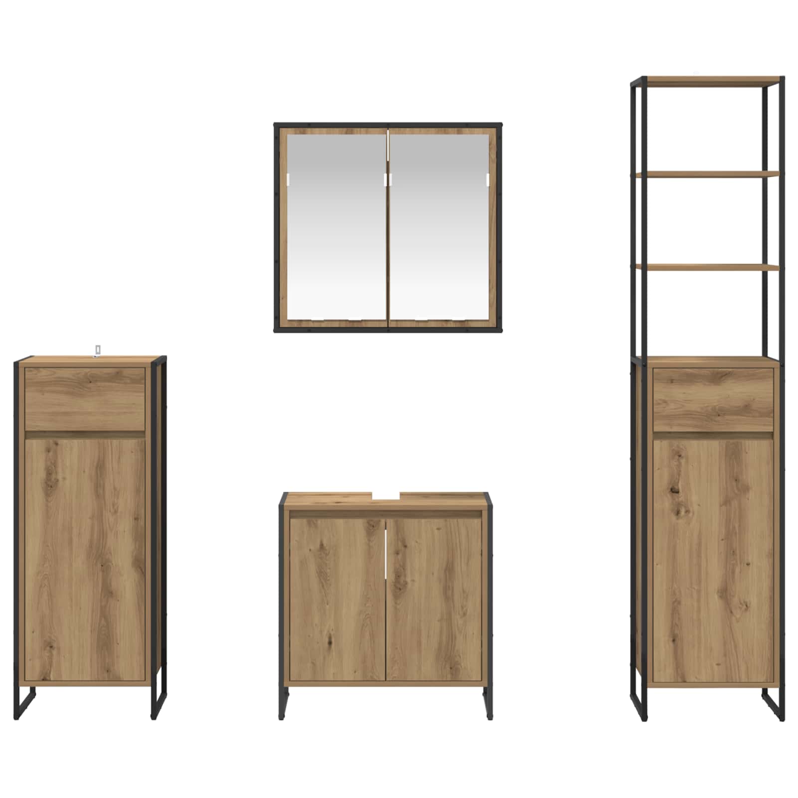 Set de mobilier pentru baie Stejar Artizanal Lemn compozit - imagine 9