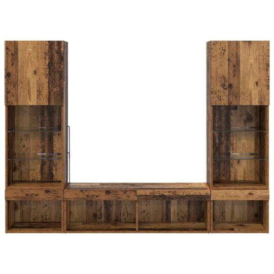 3403610 11 Unități TV de perete cu LED 5 pcs Lemn vechi 40,5 x 30 x 102 cm 3403610 11