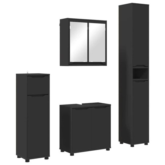 Alternative view of Set de mobilier pentru baie cu sertar 4 pcs Negru Lemn compozit