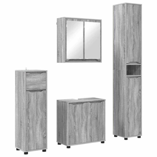 Alternative view of Set de mobilier pentru baie 4 pcs Gri Sonoma Lemn compozit