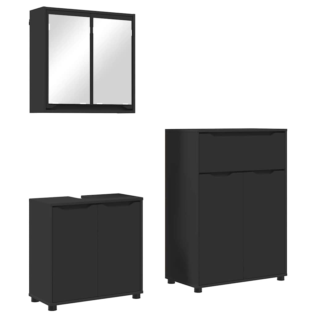 3403851 2 Set de mobilier pentru baie cu sertar 3 pcs Negru Lemn compozit Set de mobilier pentru baie cu sertar 3 pcs Negru Lemn compozit - imagine 2