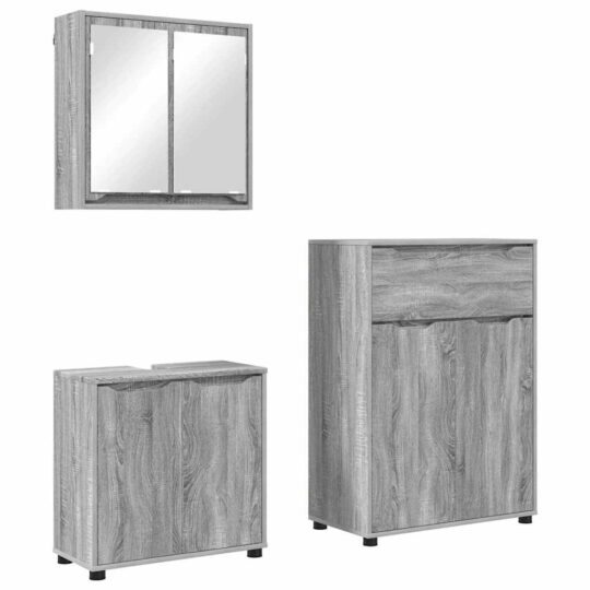 Alternative view of Set de mobilier pentru baie 3 pcs Gri Sonoma Lemn compozit