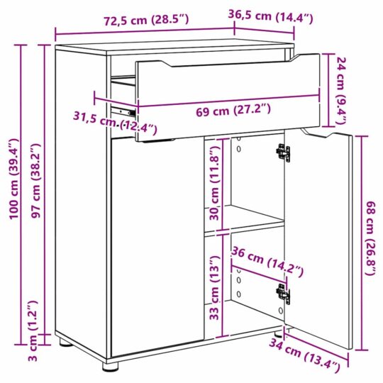 3403858 13 Set de mobilier pentru baie 3 pcs Lemn Vechi Lemn compozit 3403858 13