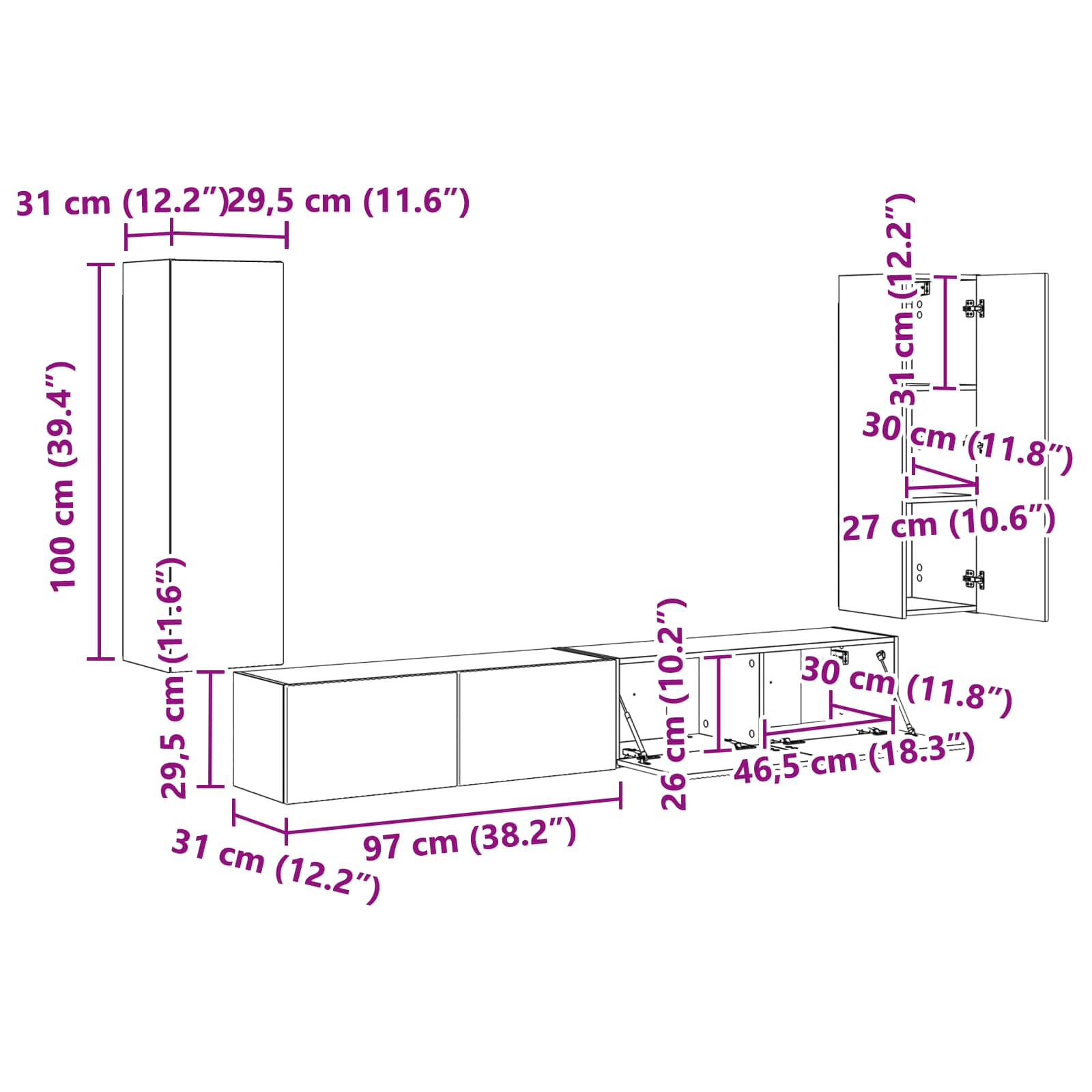 3408931 13 Gri Sonoma 98 x 31 x 29,5 cm Gri Sonoma 98 x 31 x 29,5 cm - imagine 13