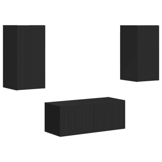 Alternative view of Set comodă TV Pe perete 2 pcs Negru Lemn compozit