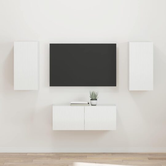 3408965 1 Home Set comodă TV Pe perete 2 pcs Alb lucios Lemn compozit