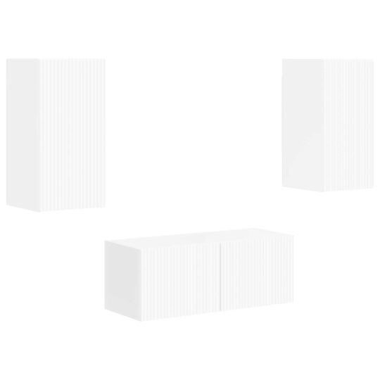 Alternative view of Set comodă TV Pe perete 2 pcs Alb lucios Lemn compozit