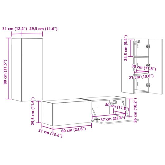 3408970 13 Set comodă TV Pe perete 2 pcs Alb Lemn compozit 3408970 13