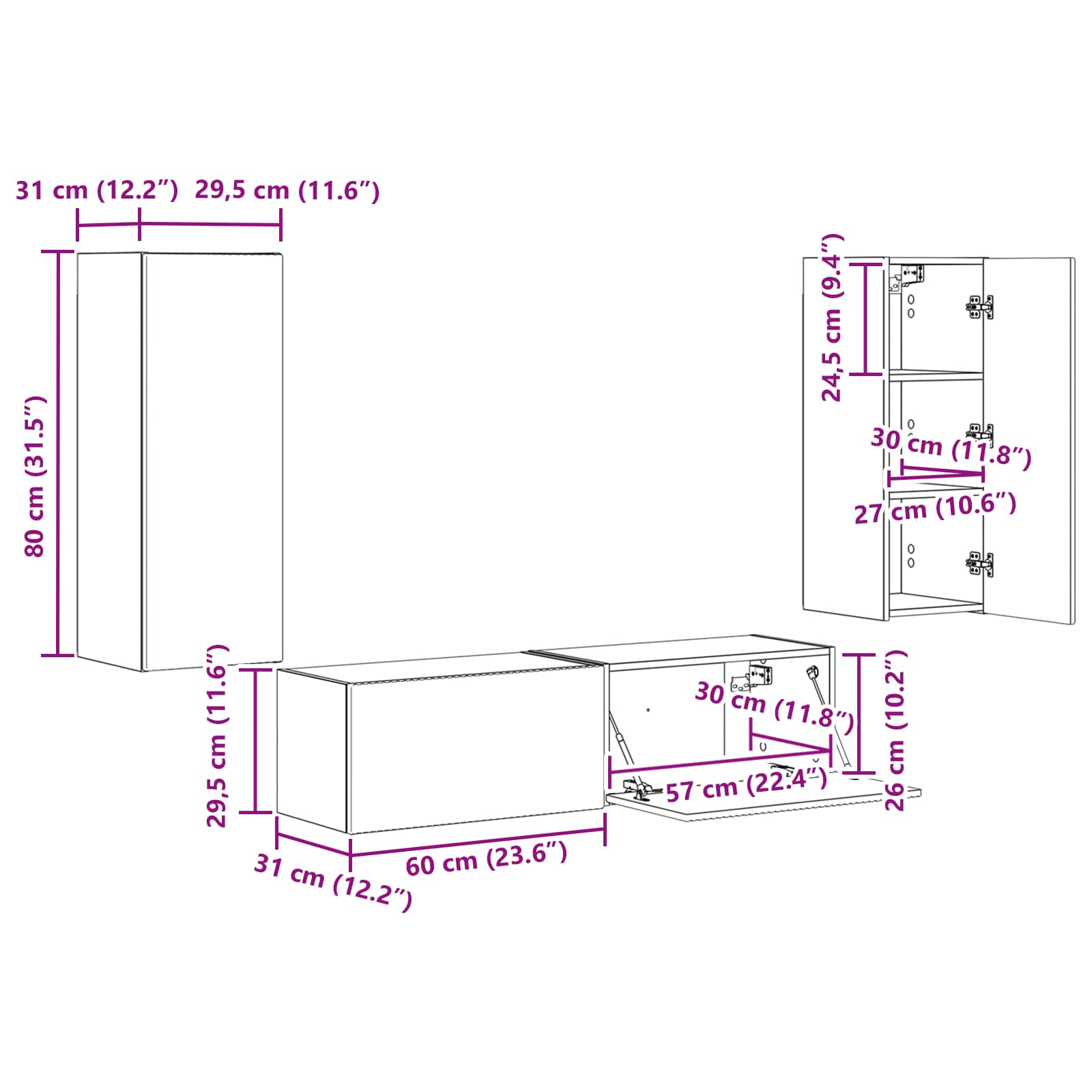 3408970 13 Set comodă TV Pe perete 2 pcs Alb Lemn compozit Set comodă TV Pe perete 2 pcs Alb Lemn compozit - imagine 13